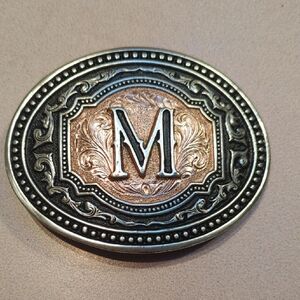 Montana Silversmiths Silver and Gold Western Belt Buckle Letter M
